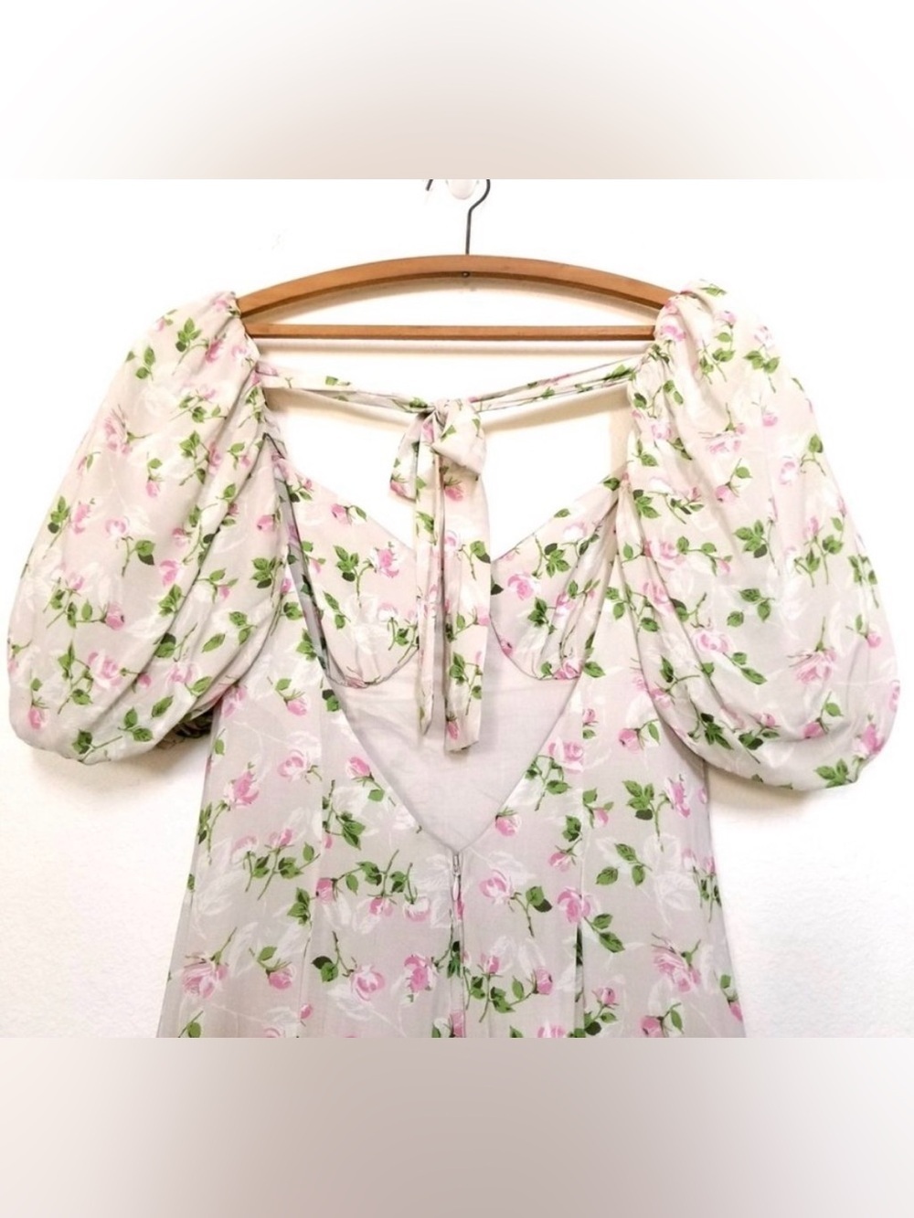 NEW Revolve LPA Hartley Midi Dress Vanessa Floral Puff Sleeve Tie Back Size M - Picture 12 of 16